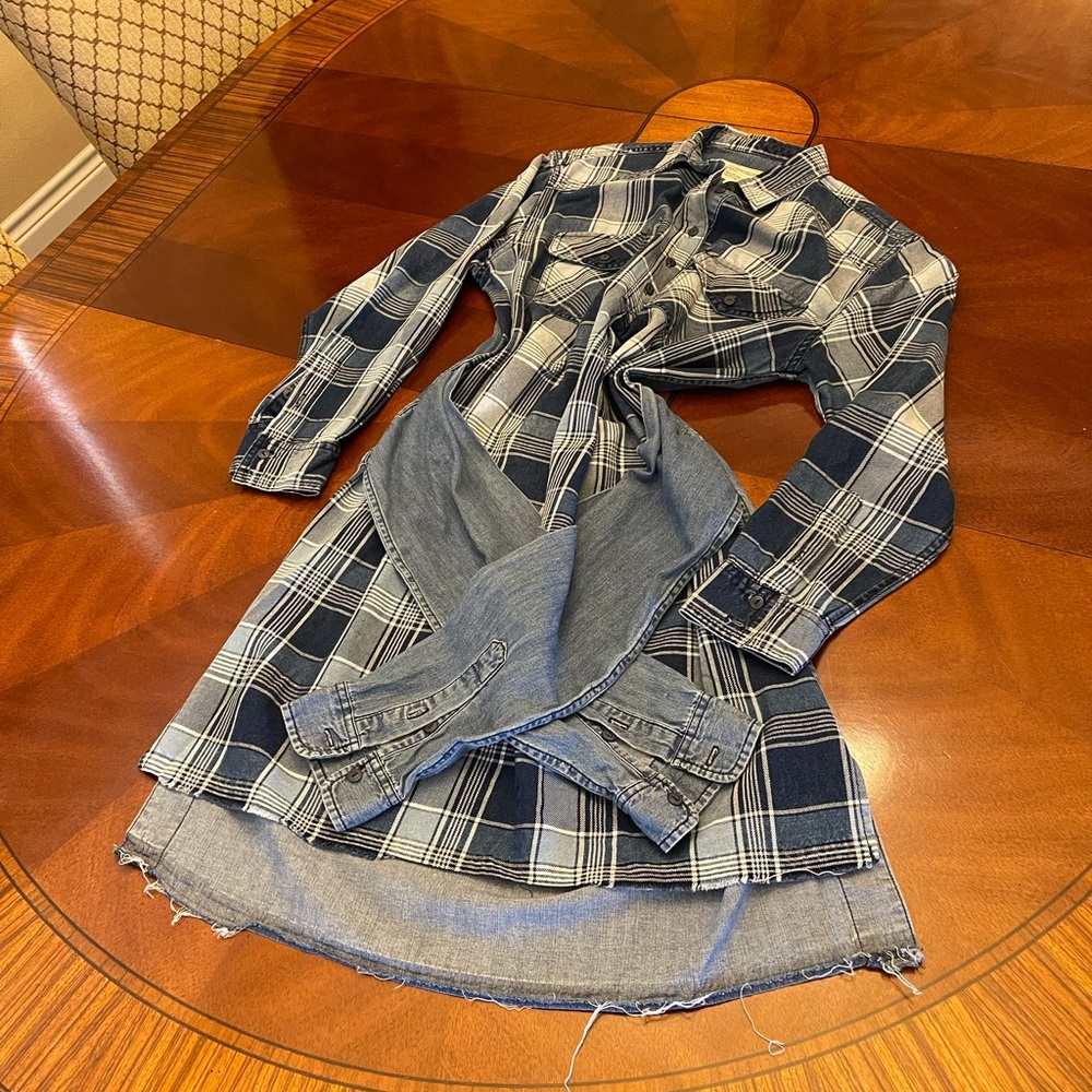 Current Elliott Denim Plaid Shirt Dress